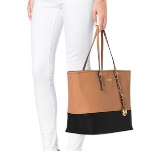 Jet Set Travel Medium Color-Block Leather Tote